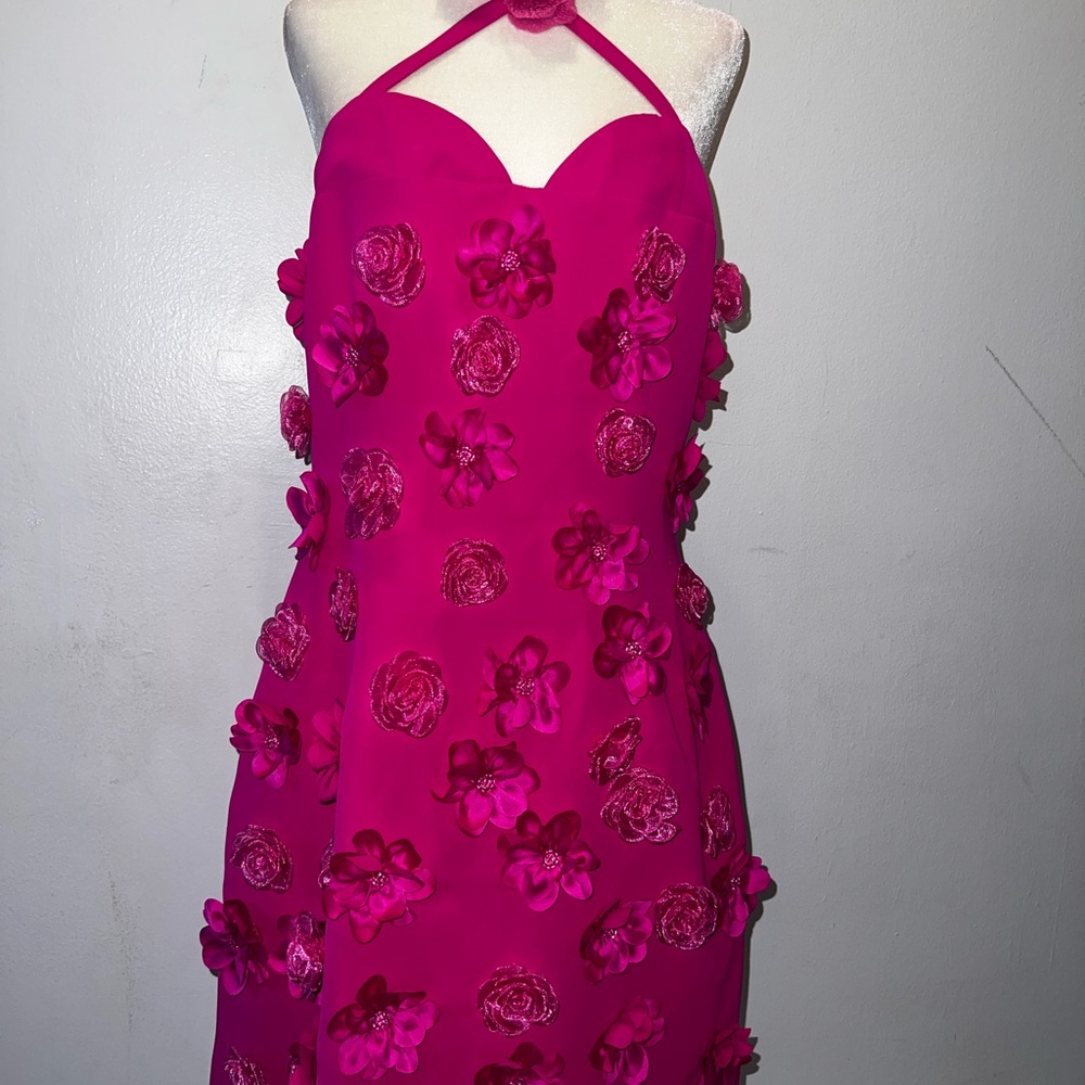 Vibrant Pink Floral Halter Dress